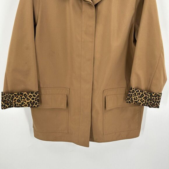 DENNIS BASSO Brown Tan Black Leopard Print Mid Length Utility Jacket Size Medium - Picture 4 of 8